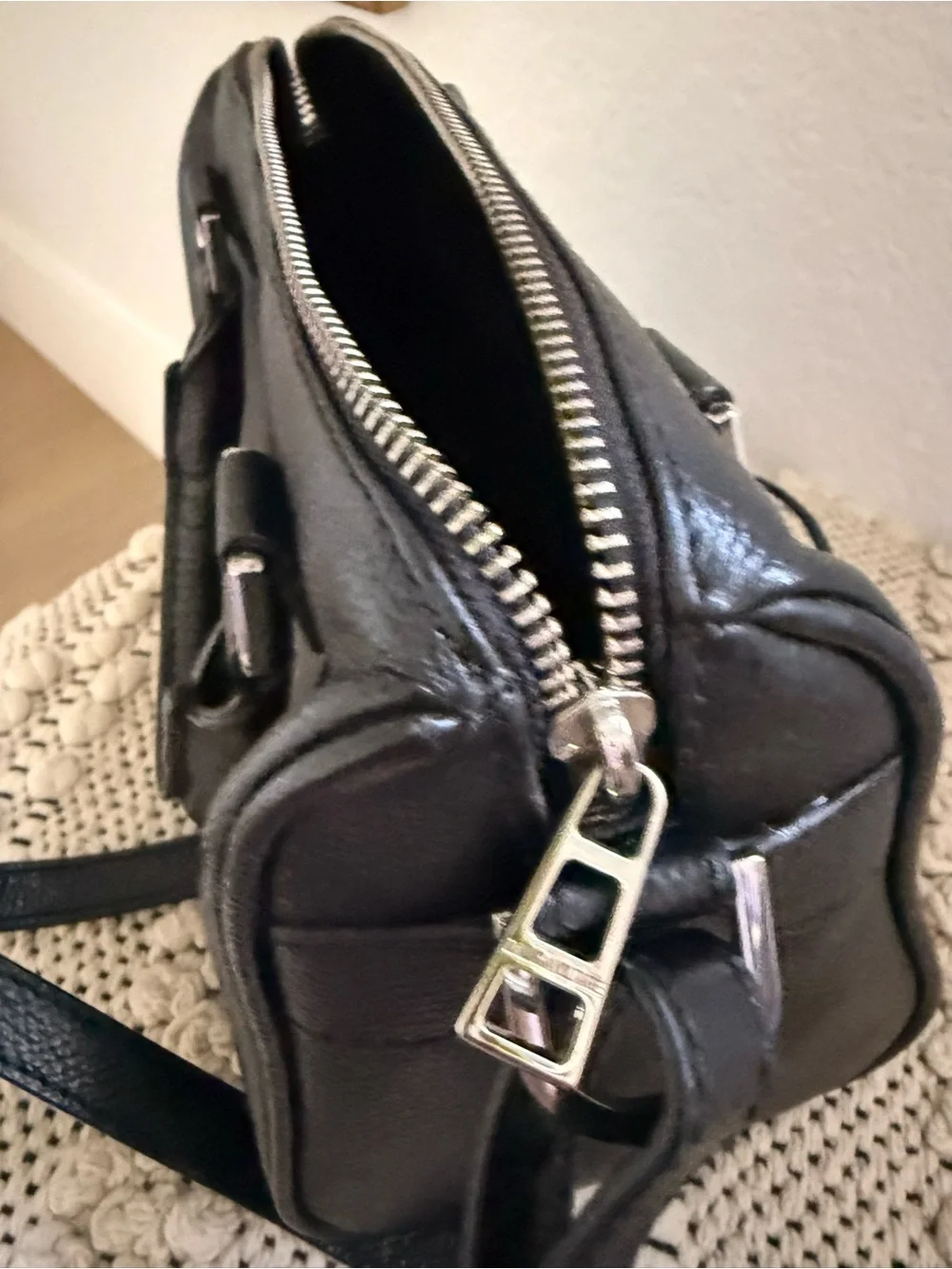 Zadig & Voltaire Black Leather Satchel with Wing Emblem